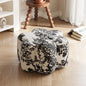 Flower Shaped Upholstered Ottoman with Artistic Black and White Pattern for Living Room Bedroom or Creative Lounge Accent Seat