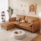 Modern Caramel Faux Leather Sofa with Removable Ottoman and Plush Cushions for Contemporary Living Rooms and Stylish Apartment Interiors