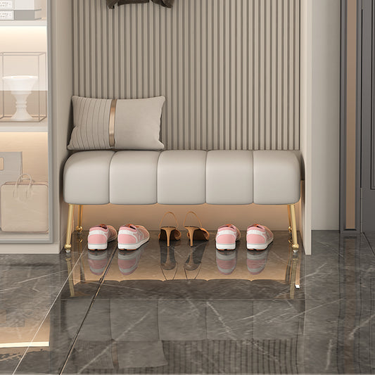 Upholstered Entryway Bench with Shoe Storage and Gold Metal Legs for Hallway Bedroom or Modern Glam Living Room Seating