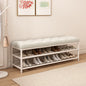 Tufted Entryway Bench with Cushioned Seat and Three Tier Shoe Rack for Hallway or Bedroom