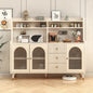 Modern Cream Kitchen Hutch Cabinet with Fluted Glass Doors and Open Shelves a€?Multi-Storage Sideboard Buffet for Dining Room or Coffee Station