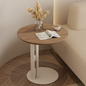 Modern Minimalist Round Side Table with Wood Grain Top and Metal Pedestal Base for Living Room, Bedroom or Office Nook