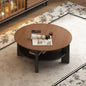 Round Coffee Table with Wood Grain Top, Sculpted Beaded Leg and Open Shelf Storage for Modern or Transitional Living Room Decor