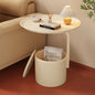 Modern Cream Side Table with Hidden Storage Compartment and Round Tray Top for Living Room, Sofa Side or Small Spaces
