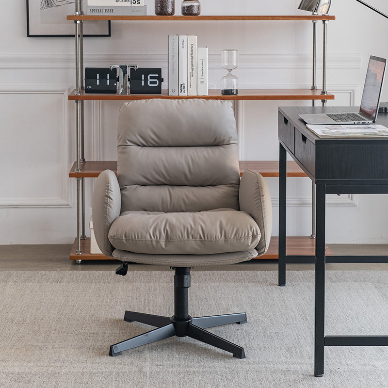 Modern Faux Leather Office Chair with Cushioned Backrest and Swivel Base for Home Office or Study Room