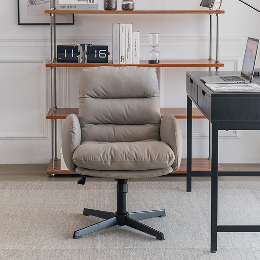 Modern Faux Leather Office Chair with Cushioned Backrest and Swivel Base for Home Office or Study Room