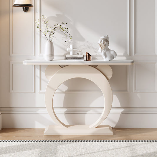 Modern Sculptural Console Table in Marble Finish with Curved Columns for Luxury Entryways or Artistic Interiors