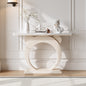 Modern Sculptural Console Table in Marble Finish with Curved Columns for Luxury Entryways or Artistic Interiors