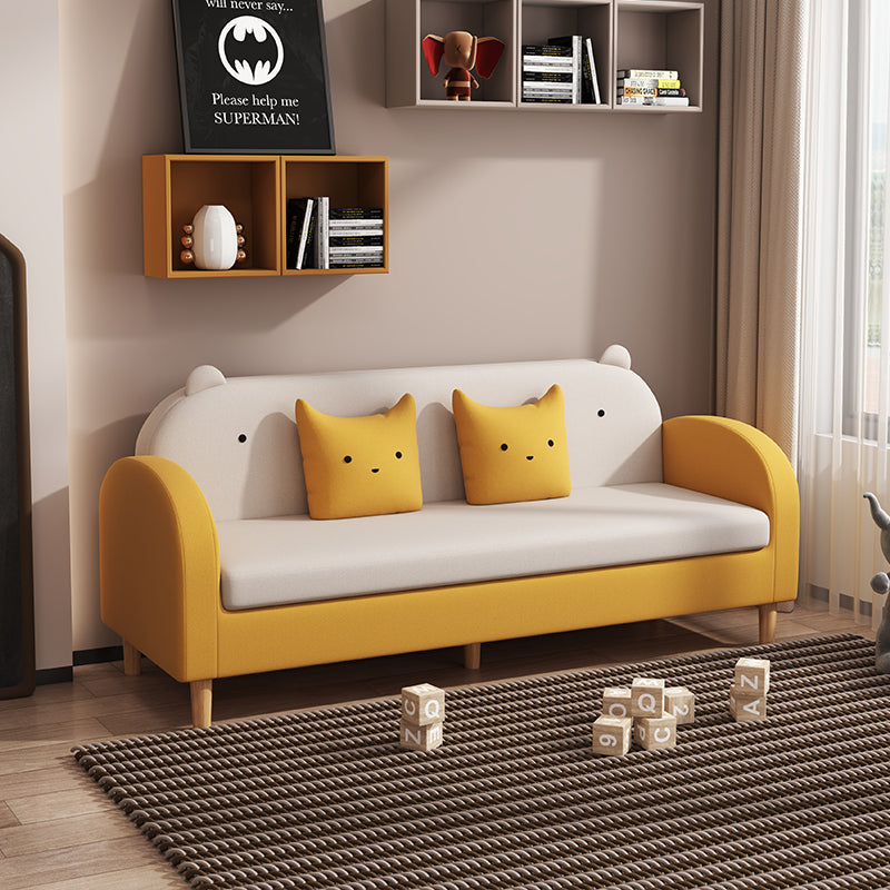 Cute Animal-Inspired Kids Sofa with Yellow Cat Pillows and Rounded Armrests a€?Ideal for Playrooms, Bedrooms, and Reading Corners