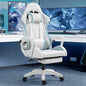 Ergonomic Gaming Chair with Footrest Lumbar Support and Headrest in White and Blue Faux Leather for Home Office or Game Room