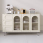 Modern Cream Sideboard Buffet Cabinet with Arched Fluted Glass Doors and Drawers a€?Sleek Storage Unit for Dining Room, Kitchen, or Coffee Station