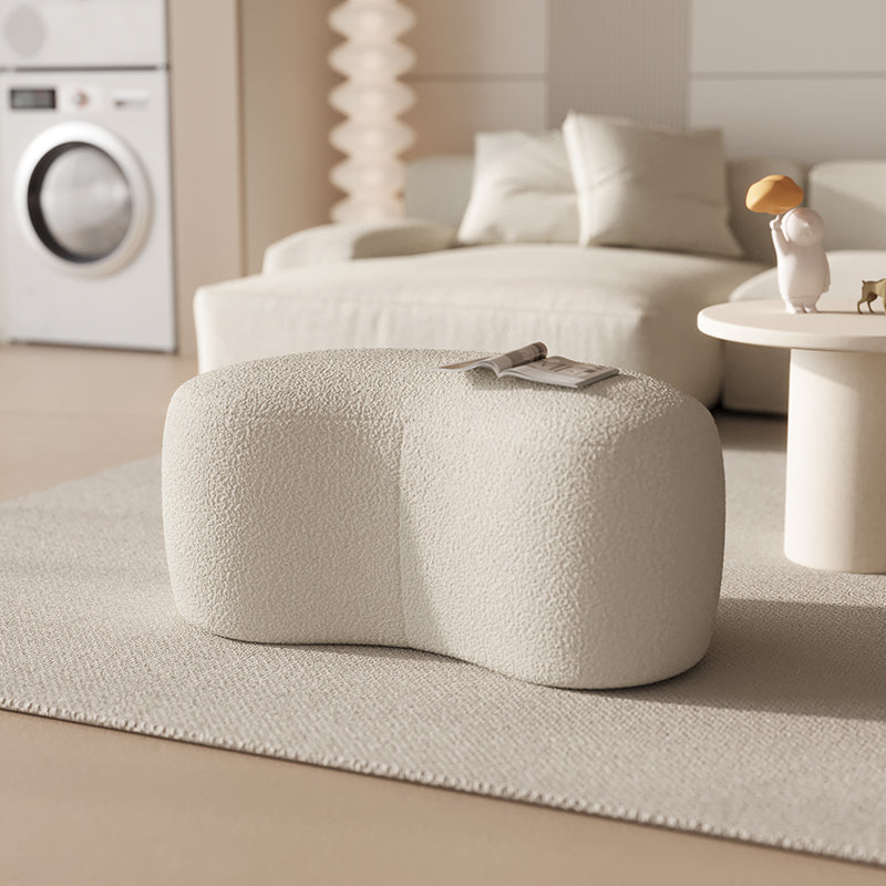 Modern Kidney Shaped Ottoman in Cream Boucle Upholstery for Living Room Bedroom or Minimalist Lounge Accent Seating