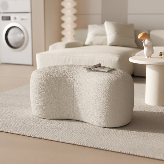 Modern Kidney Shaped Ottoman in Cream Boucle Upholstery for Living Room Bedroom or Minimalist Lounge Accent Seating