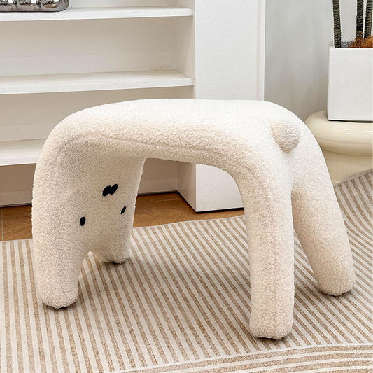 Playful Animal Shaped Ottoman Stool with Boucle Upholstery and Tail Detail for Kids Room Living Room or Whimsical Decor Accent