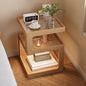 Wooden Nightstand Side Table with Open Shelves and Built-in LED Light for Bedroom or Living Room