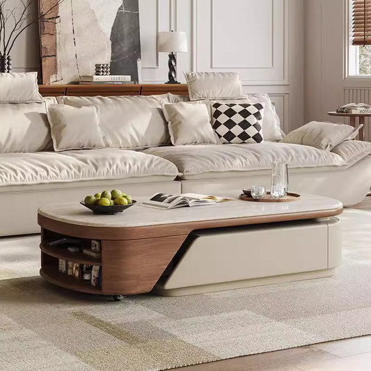 Modern Coffee Table with Faux Marble Top, Hidden Storage Drawer & Open Shelves a€?Multi-Functional Center Table for Contemporary Living Room