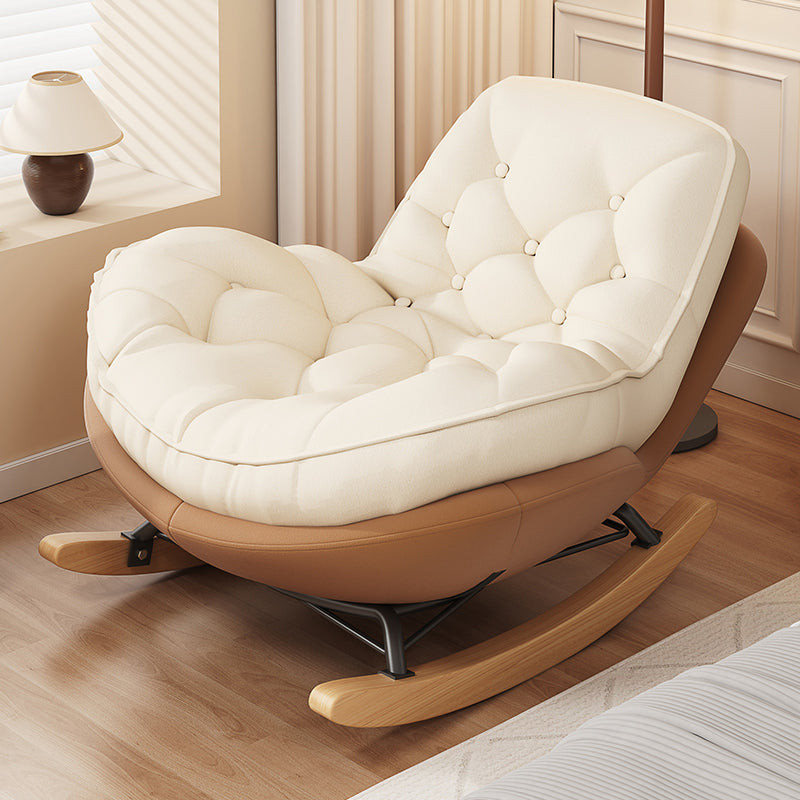 Tufted Rocking Lounge Chair with Cream Cushion and Faux Leather Shell for Bedroom, Nursery or Cozy Living Space
