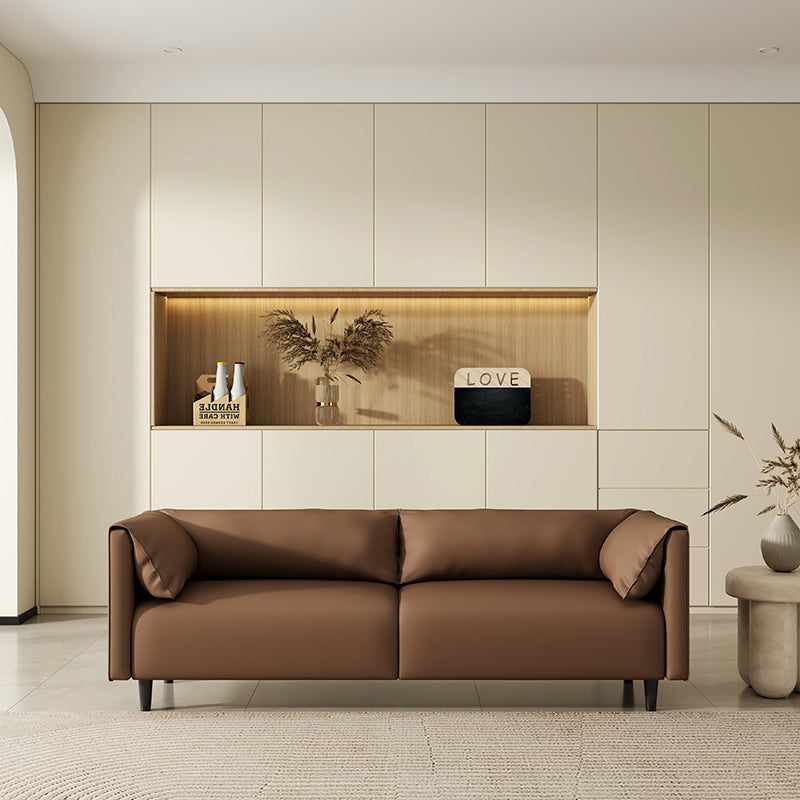Modern Faux Leather Sofa in Mocha Brown with Clean Lines and Pillow Armrests a€?Contemporary Minimalist Couch for Living Rooms & Apartments