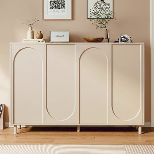 Minimalist Arched Panel Sideboard Cabinet a€?Modern Cream Storage Console for Living Room, Entryway, or Dining Area