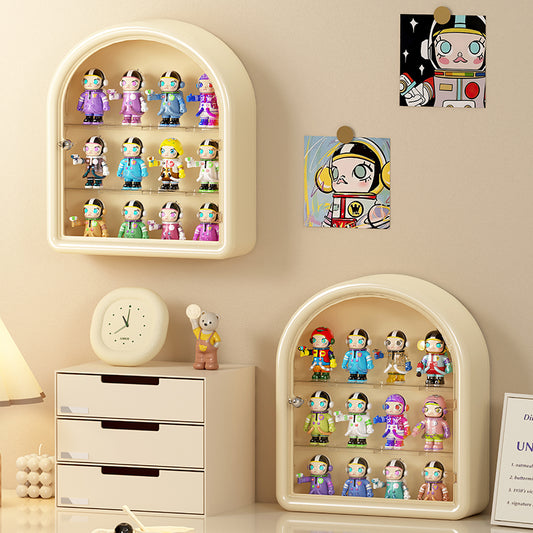 Wall Mounted Arched Display Cabinet for Mini Figures or Blind Box Toys in Cream Finish
