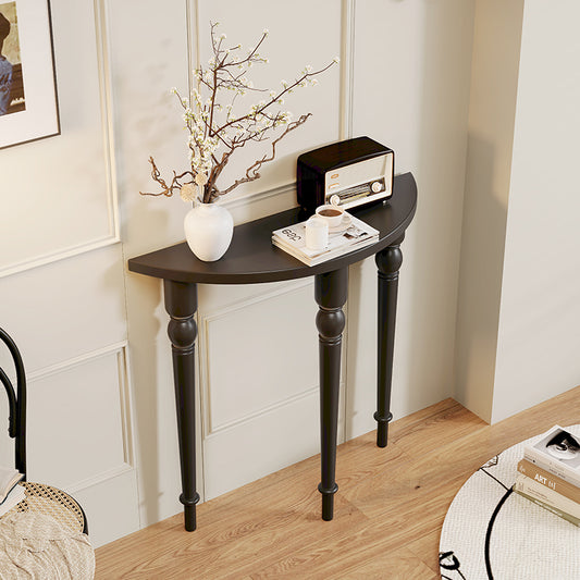 Vintage Half-Moon Console Table with Turned Legs in Matte Black for Entryway, Hallway, or Classic Interior Decor