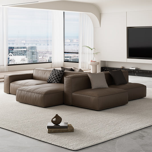 Modern Modular Leather Sectional Sofa a€?Deep Seat Low-Profile Couch in Espresso Brown