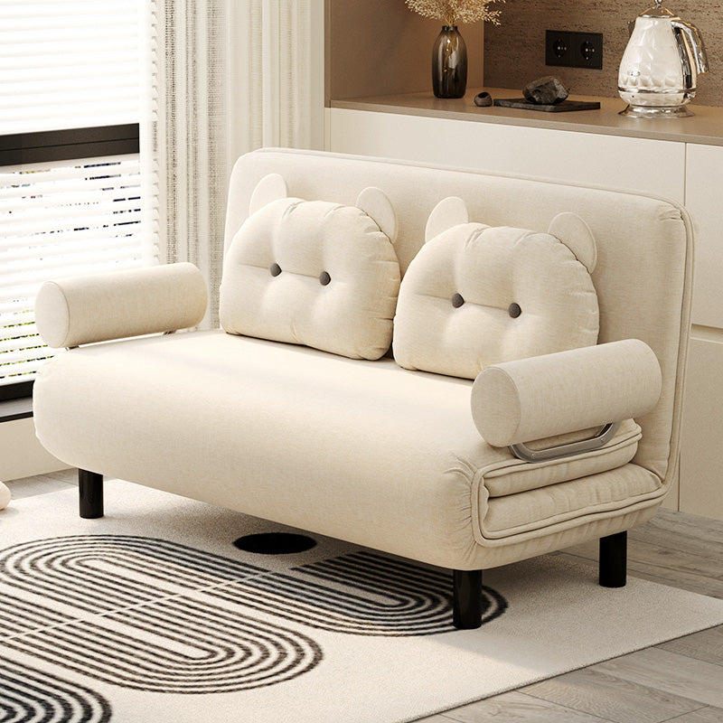 Adorable Bear-Themed Kids Loveseat in Cream Upholstery with Plush Back Cushions and Cylindrical Armrests a€?Perfect for Playrooms & Cozy Corners