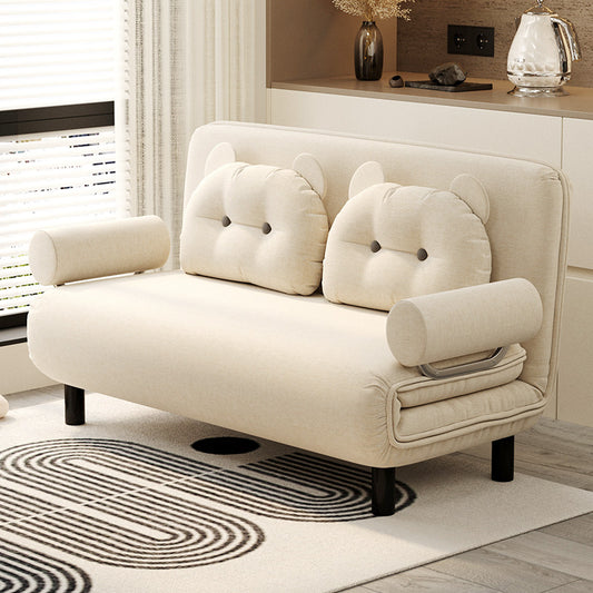 Adorable Bear-Themed Kids Loveseat in Cream Upholstery with Plush Back Cushions and Cylindrical Armrests a€?Perfect for Playrooms & Cozy Corners