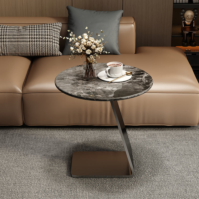 Modern Round Side Table with Faux Marble Top and Metal Z Shaped Base for Living Room or Lounge Area