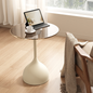 Modern Round Side Table with Tinted Glass Top and Curved Pedestal Base for Living Room or Reading Corner