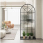 Arched Glass Room Divider with Vertical Fluted Panels and Black Metal Frame for Modern Living Room or Entryway Partition