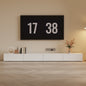 Ultra Low Profile Minimalist White TV Stand with Handleless Drawers for Modern Living Room and Media Storage