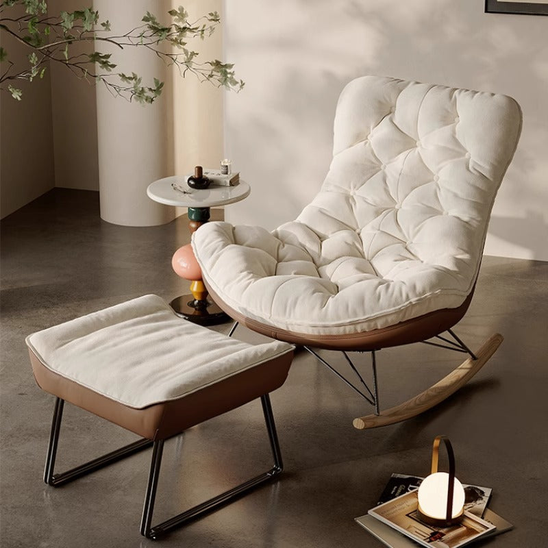 Modern Tufted Rocking Chair with Ottoman, Cream Cushion and Faux Leather Shell for Living Room, Bedroom or Reading Nook