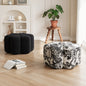 Petal Shaped Upholstered Ottoman Pouf in Solid Black or Artistic Print for Living Room Bedroom or Modern Lounge Seating Accent