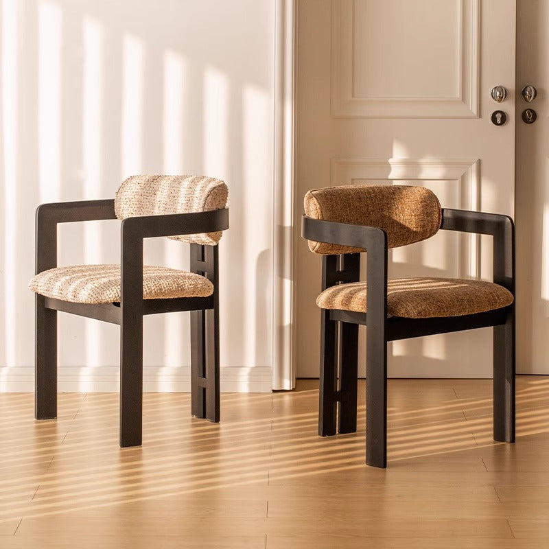 Modern Armchair with Woven Textured Seat and Black Wood Frame for Dining Room, Cafe, or Studio Lounge