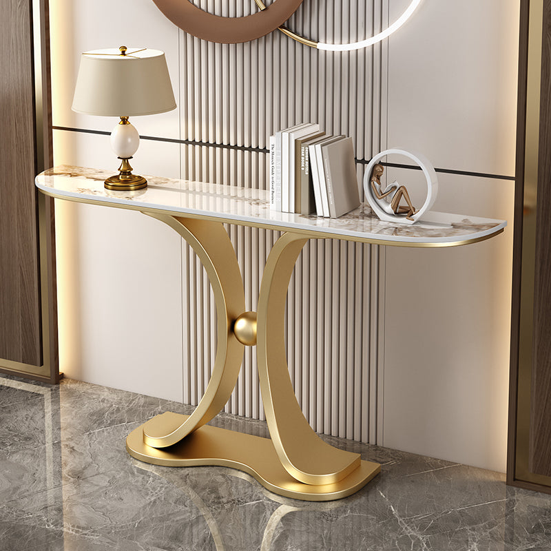 Luxury Console Table with Gold Sculptural Base and Marble Top a€?Modern Glam Entryway Table for Foyer or Living Room