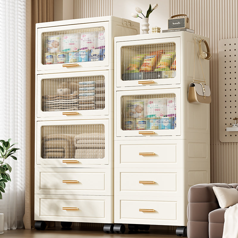 Stackable Rolling Storage Cabinet with Clear Flip Doors & Drawers a€?Multi-Tier Plastic Organizer for Nursery, Pantry, or Bathroom
