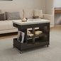 Modern Rolling Coffee Table with Open Bookshelf Storage, Side Pocket, and Built-in Lighting for Living Room or Office