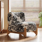 Modern Low Lounge Chair with Ink-Inspired Black & White Upholstery and Curved Wood Frame for Living Room or Reading Nook