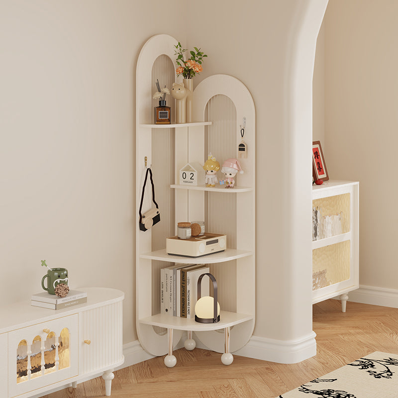Cream Corner Shelf with Arched Back Panel and Ball Feet for Bedroom or Entryway Display and Storage