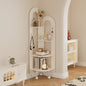 Cream Corner Shelf with Arched Back Panel and Ball Feet for Bedroom or Entryway Display and Storage