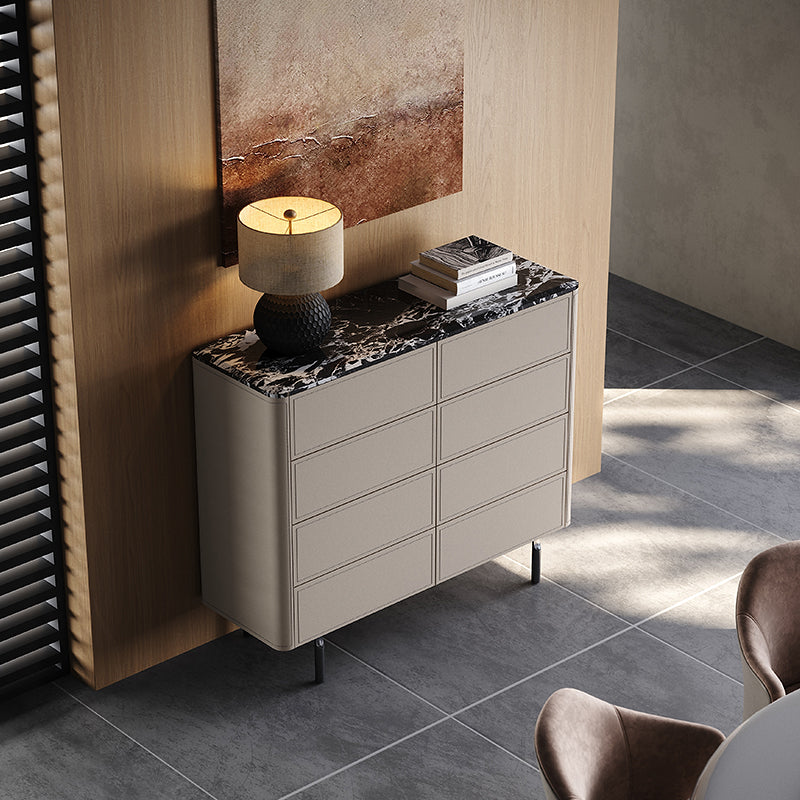 Modern Matte Sideboard Cabinet with Black Marble Top a€?6-Drawer Storage Console for Living Room, Hallway, or Office