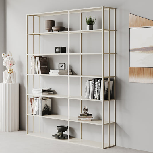 Minimalist Open Bookshelf in Neutral Finish with Grid Frame Design for Living Room or Home Office