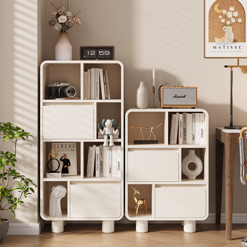 Modern Modular Bookshelf Set with Rounded Corners and Hidden Storage Compartments, Minimalist Display Shelves for Living Room or Study