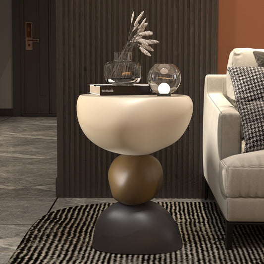 Modern Sculptural Side Table with Layered Pebble Base for Living Room or Art Inspired Interior
