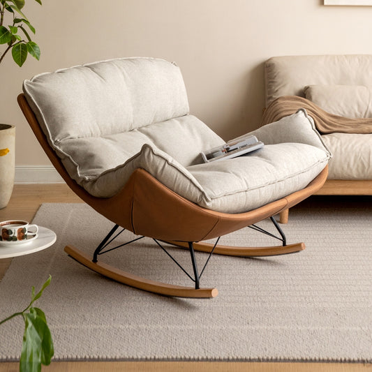 Modern Upholstered Rocking Chair with Faux Leather Shell & Deep Cushion a€?Lounge Accent Chair for Living Room, Reading Nook or Nursery