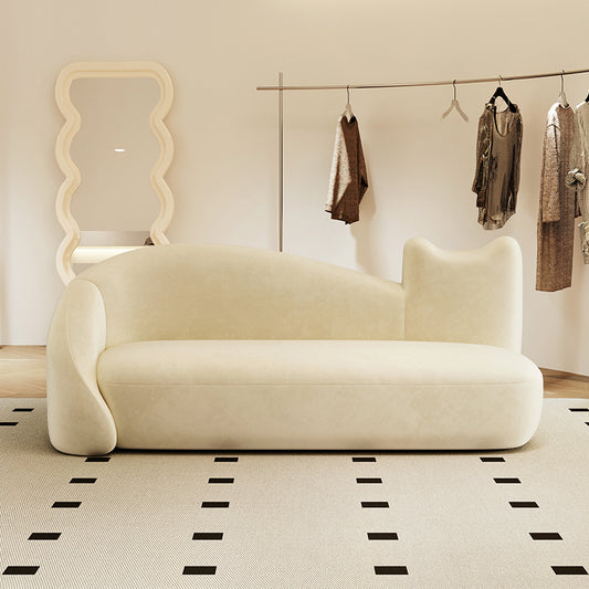 Asymmetrical Cream Modern Sofa with Sculptural Silhouette a€?Artistic 3-Seater Couch for Boutique Interiors & Creative Spaces