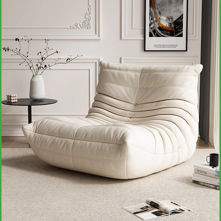 Modern Armless Lounge Floor Chair in Cream Faux Leather a€?Low Profile Accent Chair for Living Room, Bedroom or Studio