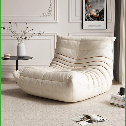 Modern Armless Lounge Floor Chair in Cream Faux Leather a€?Low Profile Accent Chair for Living Room, Bedroom or Studio