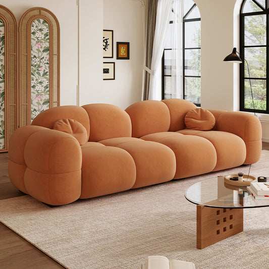 Modern Bubble Sofa in Burnt Orange Velvet a€?Ultra-Plush 4-Seater Couch with Sculptural Design for Bold Living Rooms